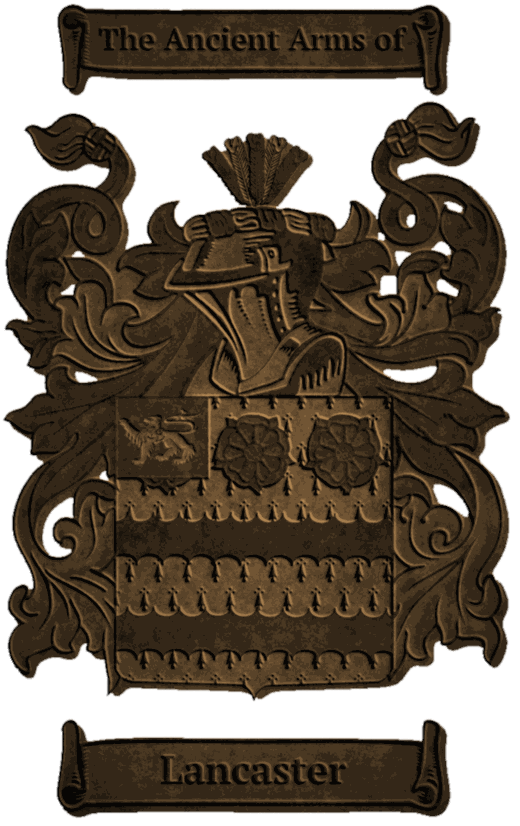 The traditional Lancaster coat of arms, rendered in aged bronze